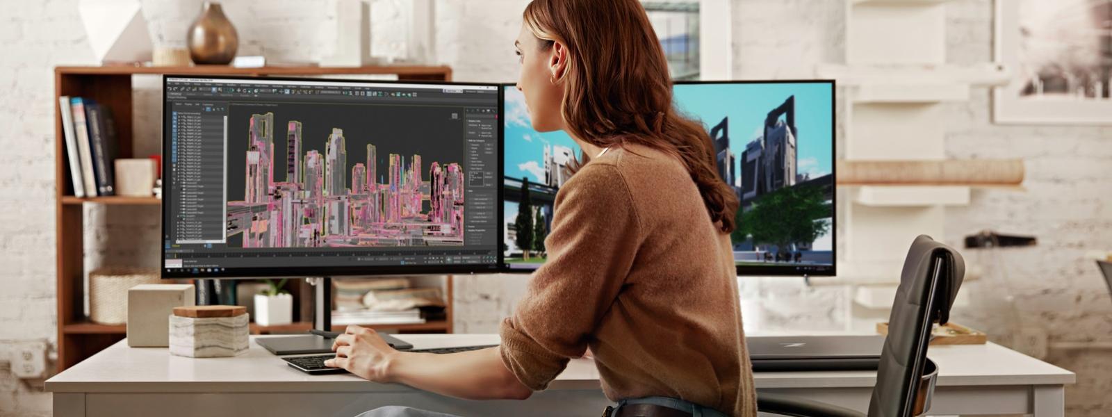 Woman using a desktop computer