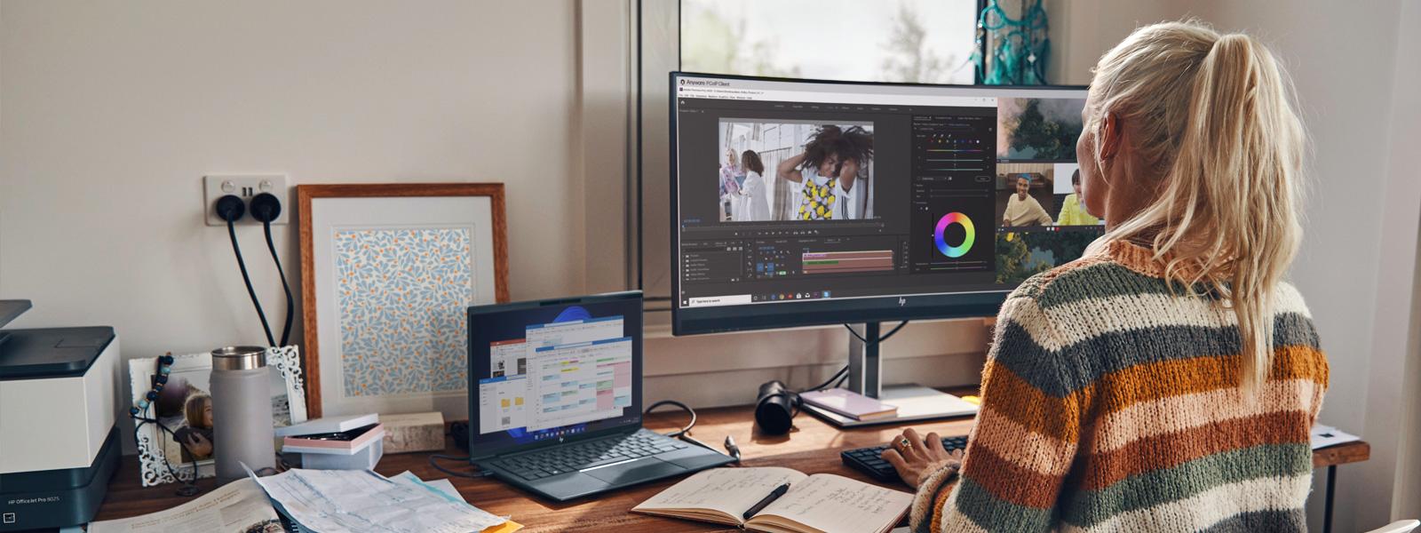 Woman working in a digital media software