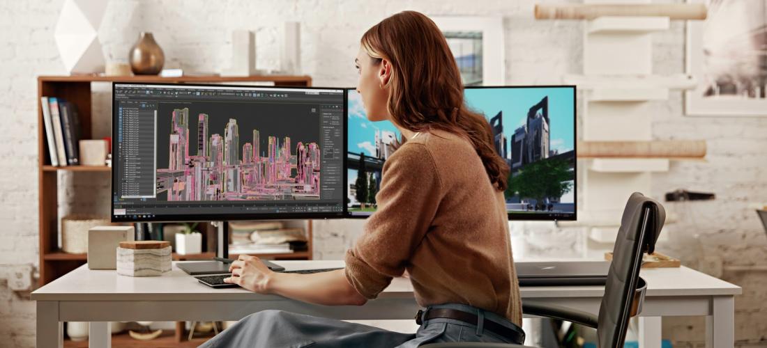 Woman using a desktop computer