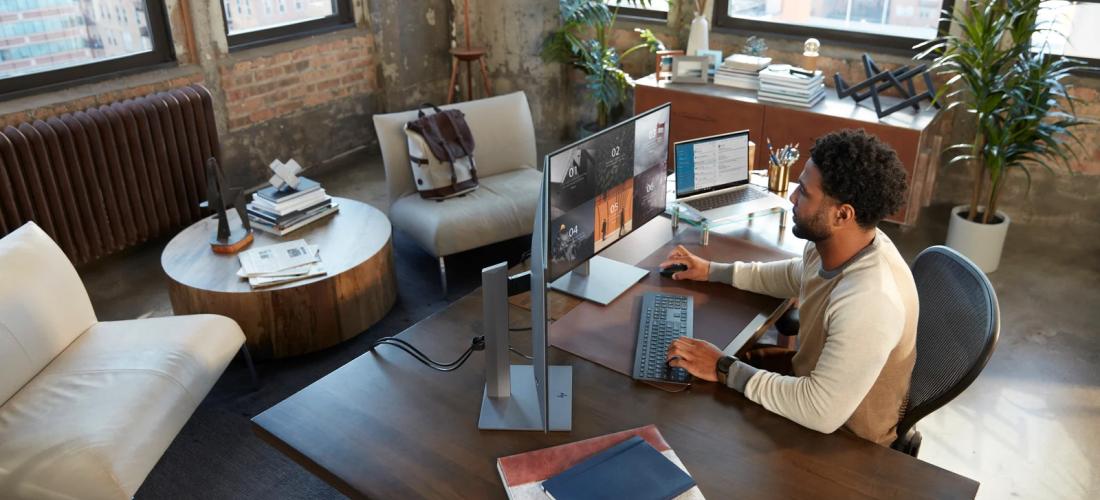 View of a person working in their office