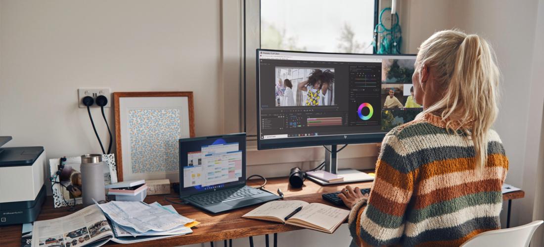Woman working in a digital media software