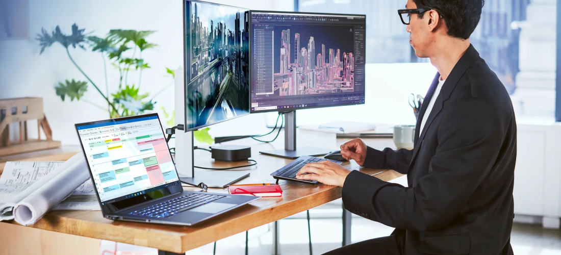 Man working on a desktop computer