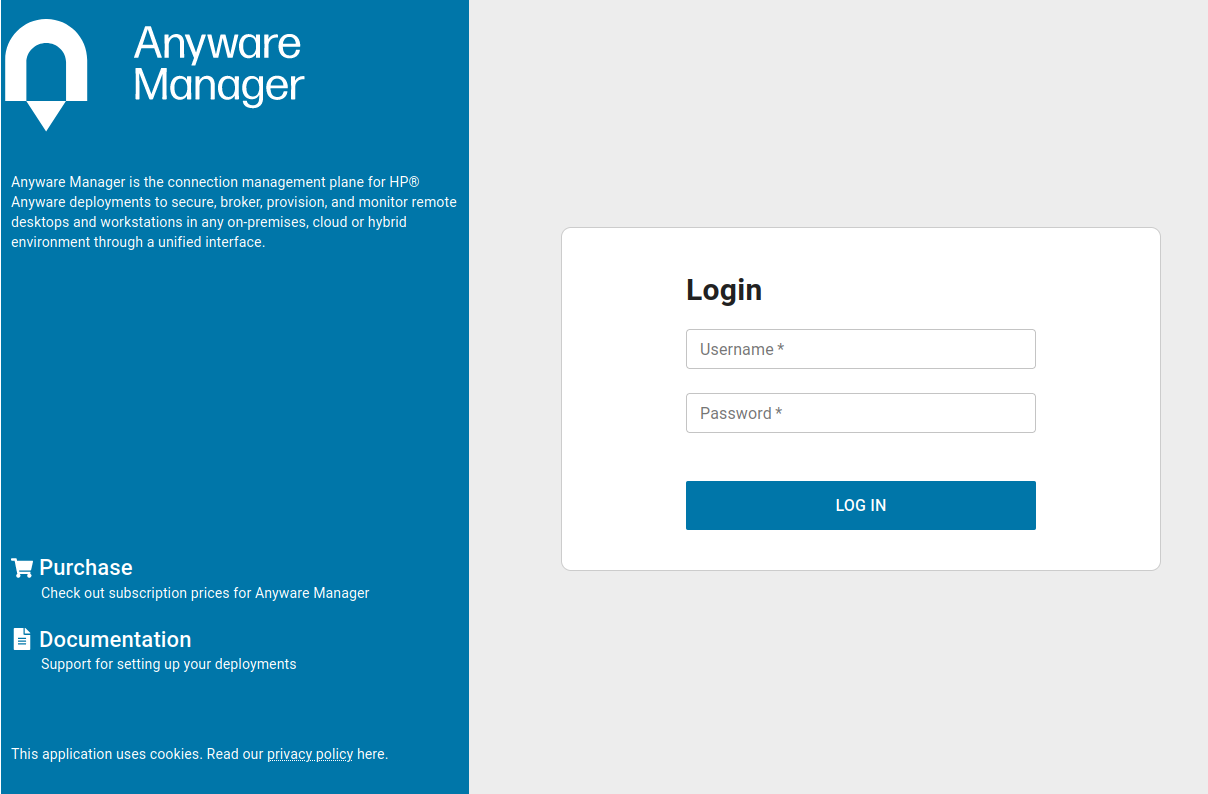 Admin Console Login Page