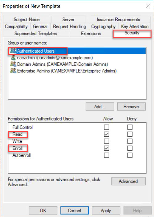Certificate Authority User PErmissiont