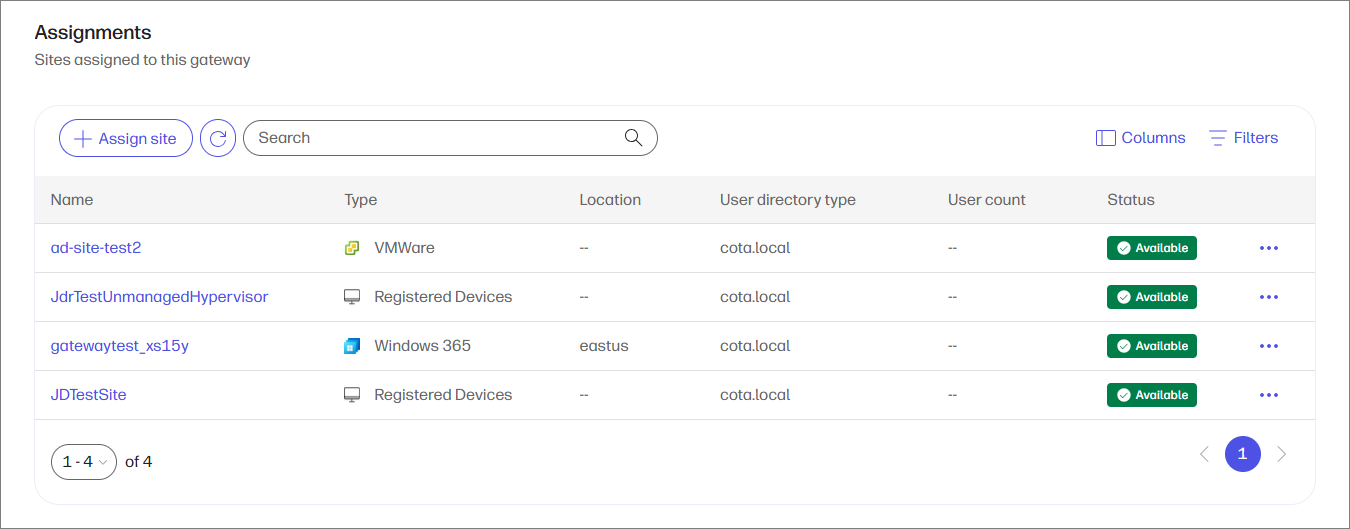 Assign sites to edge gateways