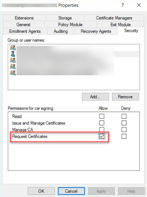 Request certificate