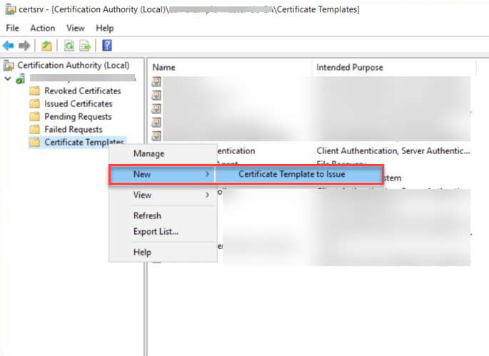 Certificate template to issue