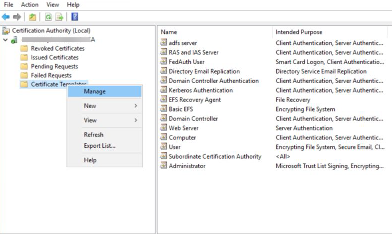 Manage Certificate Authority Templates