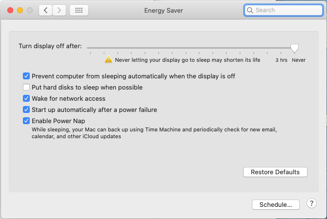 Energy saver settings