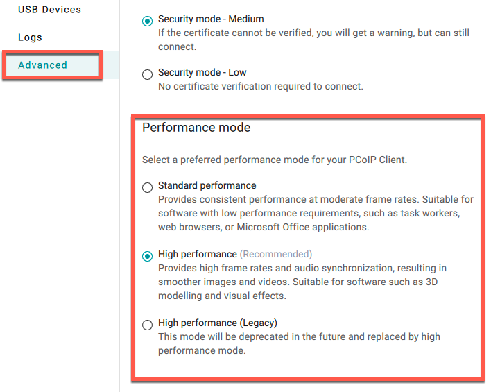 Selecting client modes