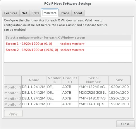 Remote Workstation Card Software Monitors Tab - Monitors Not Cofigured