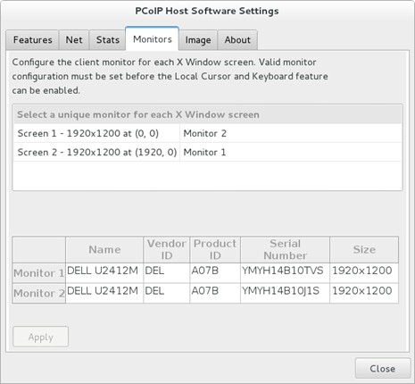 Remote Workstation Card Software Monitors Tab - Monitors Cofigured