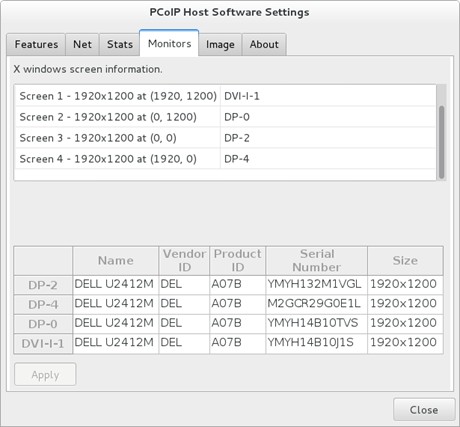 Remote Workstation Card Software Monitors Tab - Xrandr 1.2 or Greater