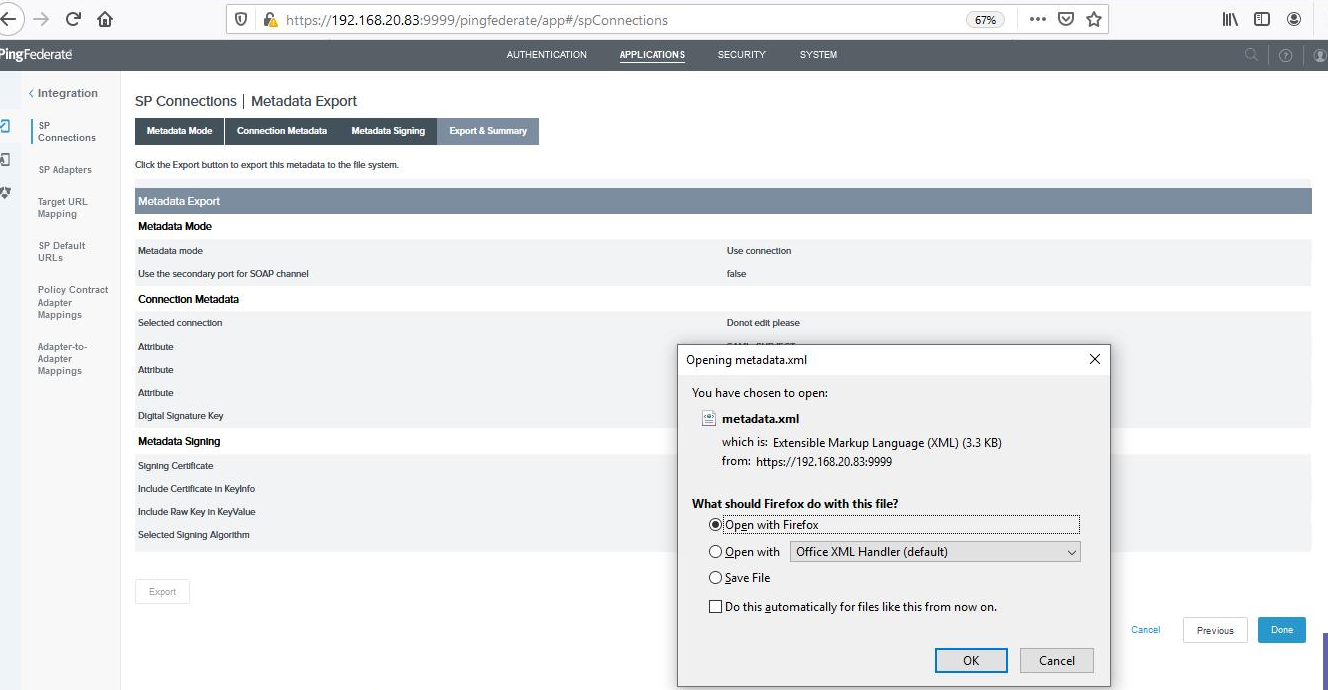 SP Connections Metadata Export Summary