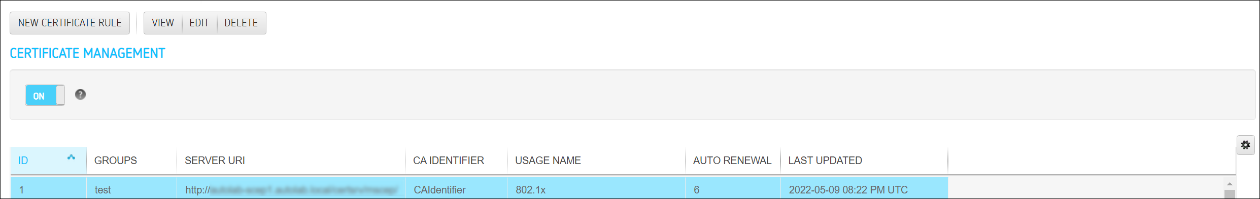 Certificate Management page