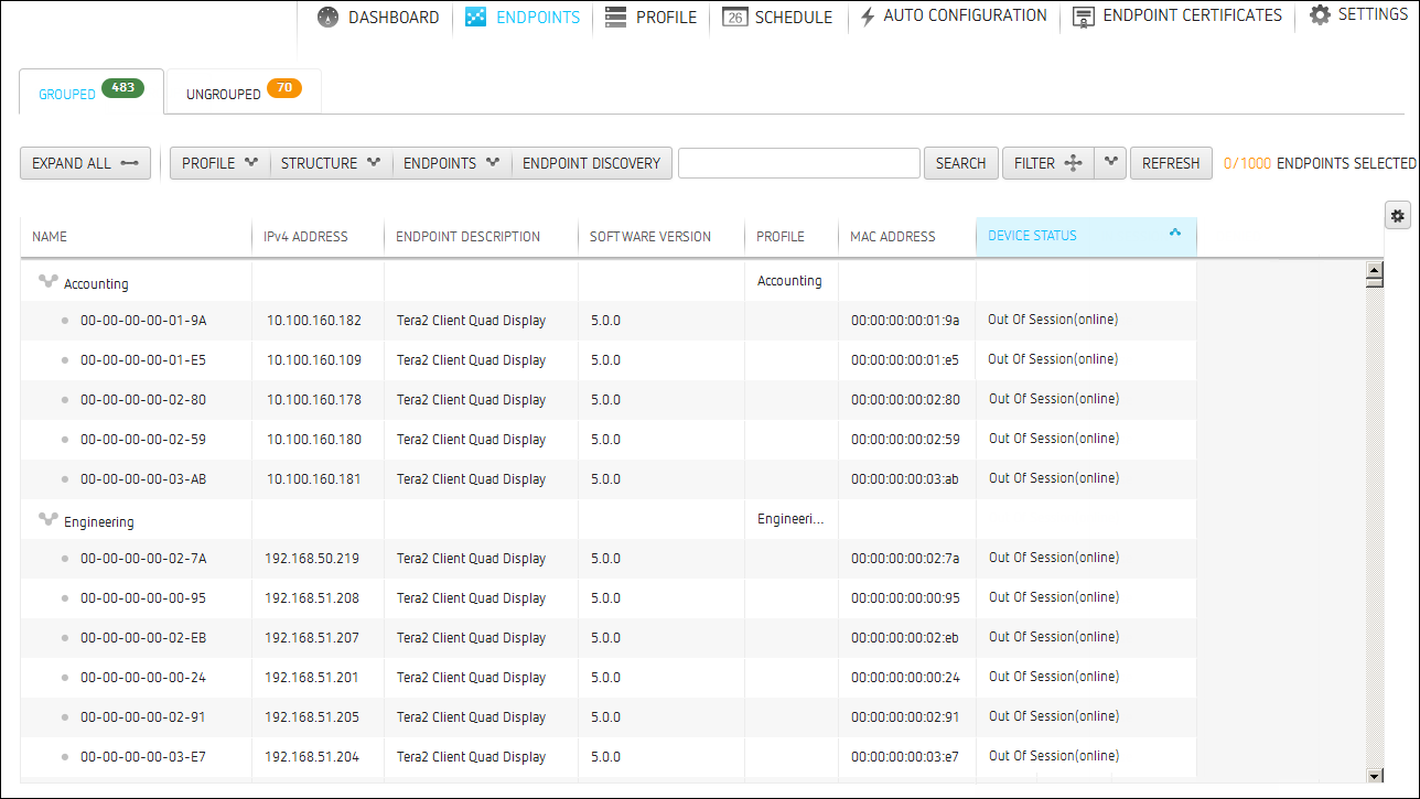 Endpoints Page — Grouped