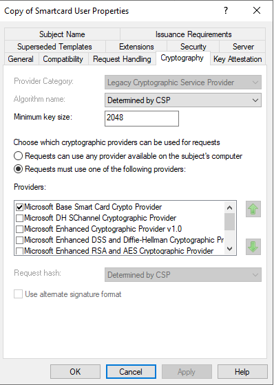 Smartcard Properties Cryptography Tab