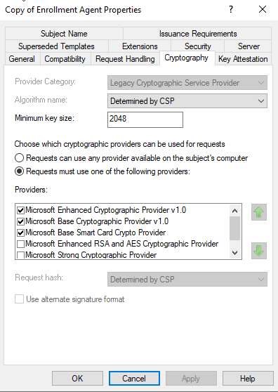 Agent Properties Cryptography Tab