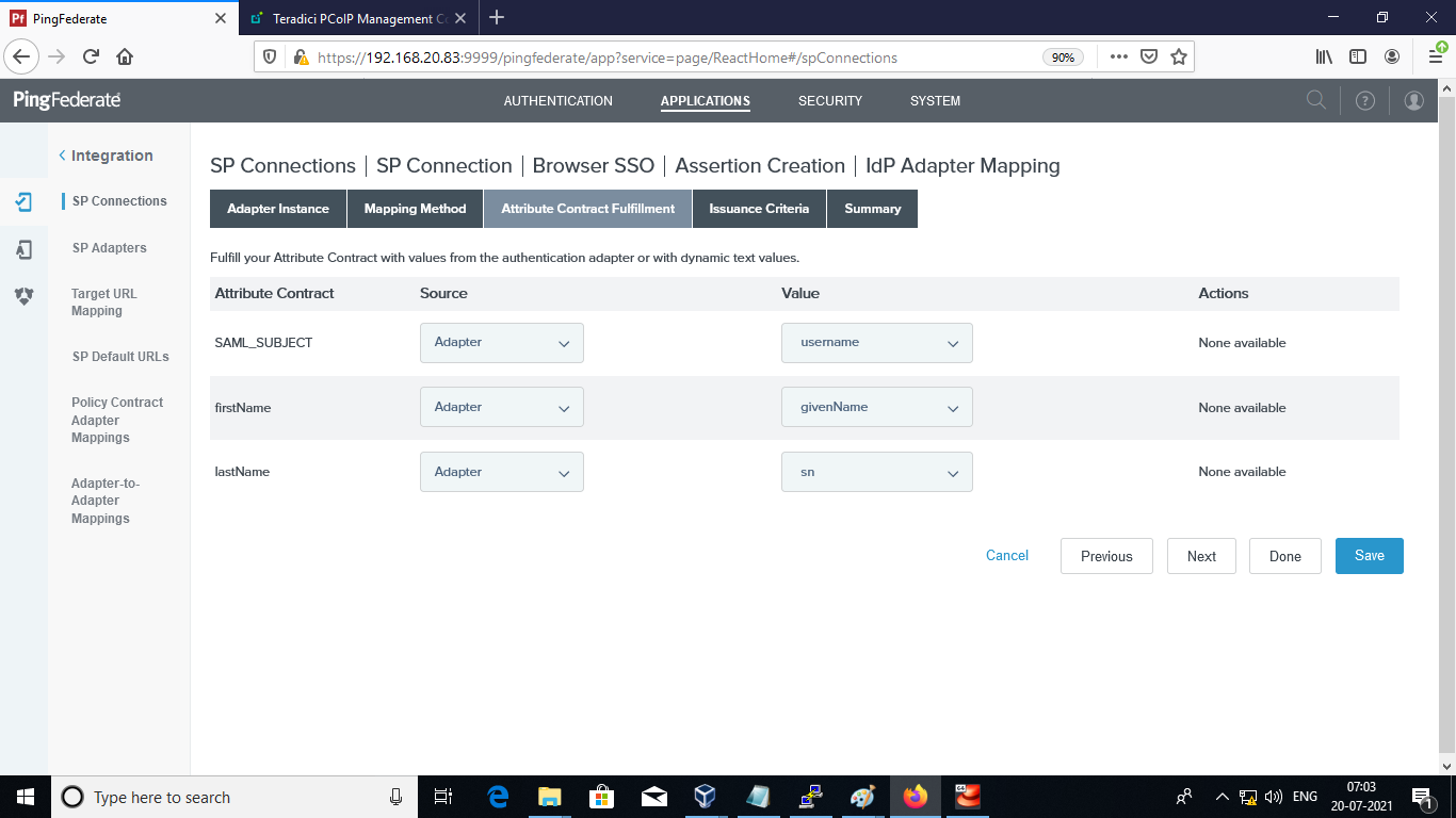 Add Firstname Lastname in SPConnector IDP Adapater Mapping