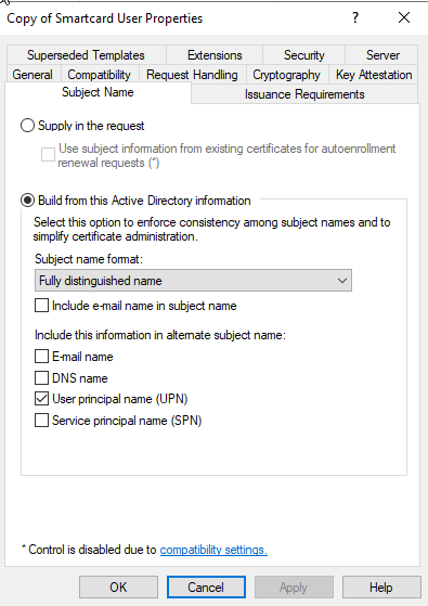 Smartcard Properties Subject Name Tab