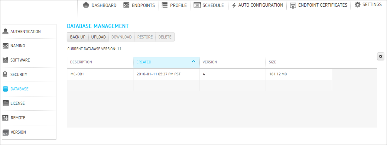 Enterprise database Mgmt Page