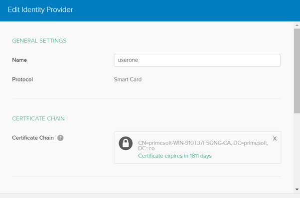 Okta Indentity Provider for Smart Cards