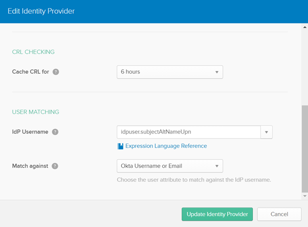 Okta Indentity Provider User Matching