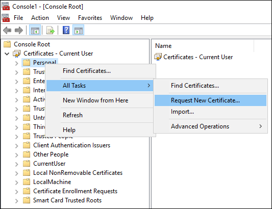 MMC Request New Certificate