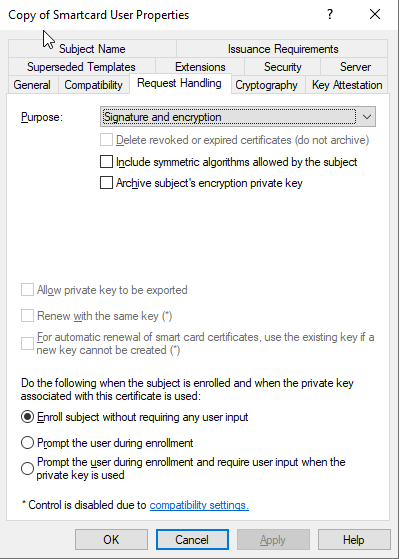 Smartcard Properties Request Handling Tab