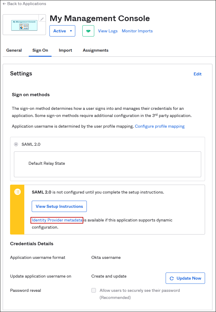 IDP metatdata link