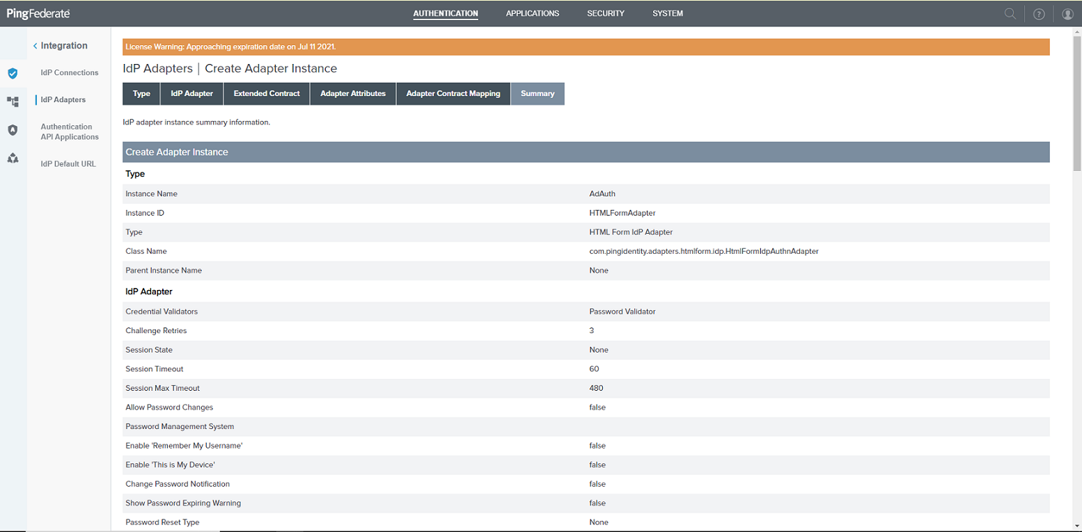 Adapter Authentication Summary