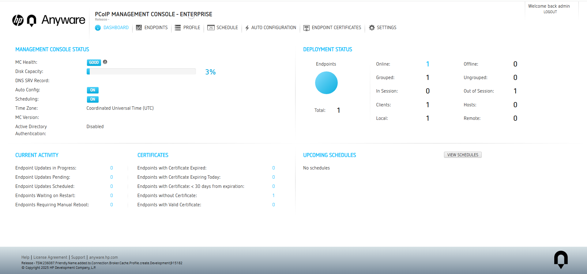 PCoIP Management Console Enterprise Dashboard