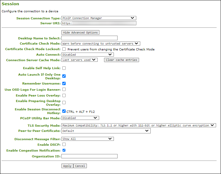 AWI Connection Manager Session Configuration