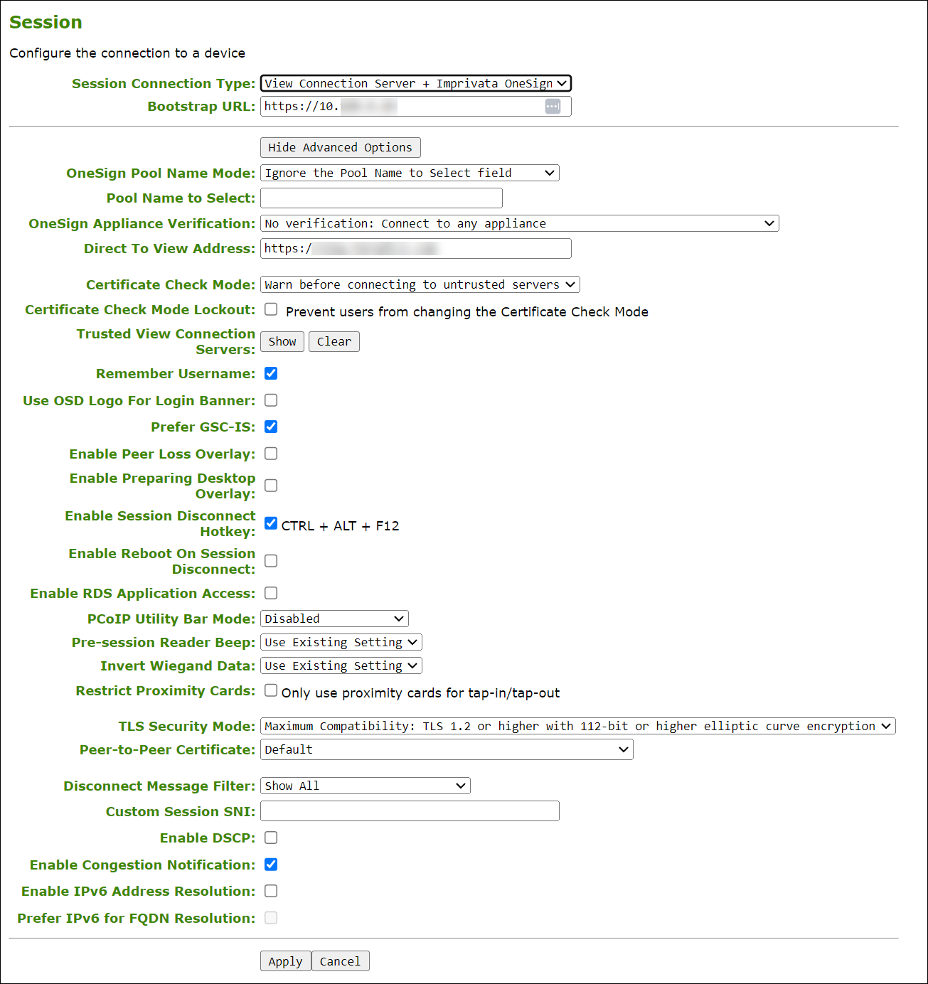 AWI View Connection Serverwith Imprivata Onesign Session Configuration