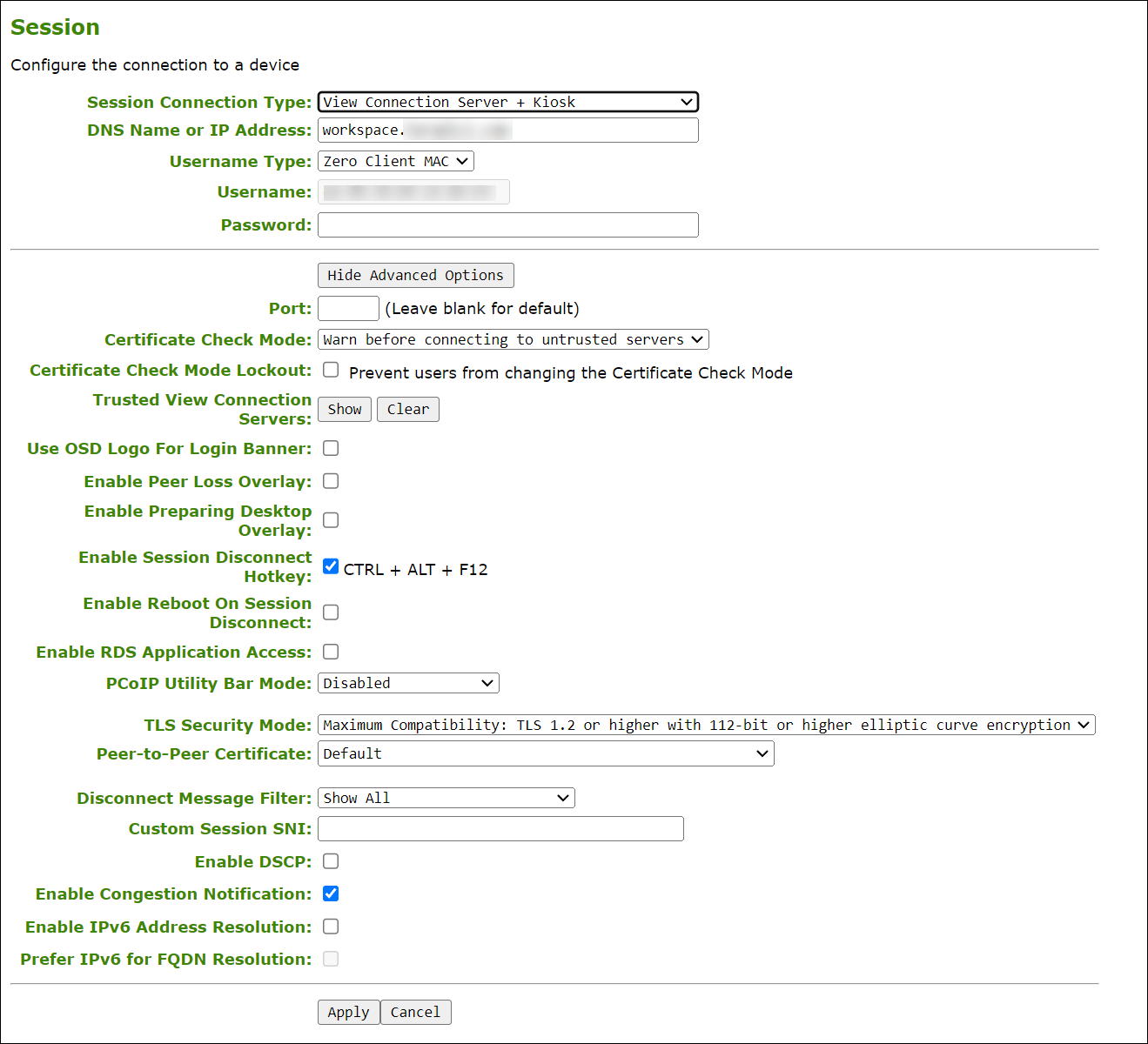 AWI View Connection Server Kiosk Session Configuration