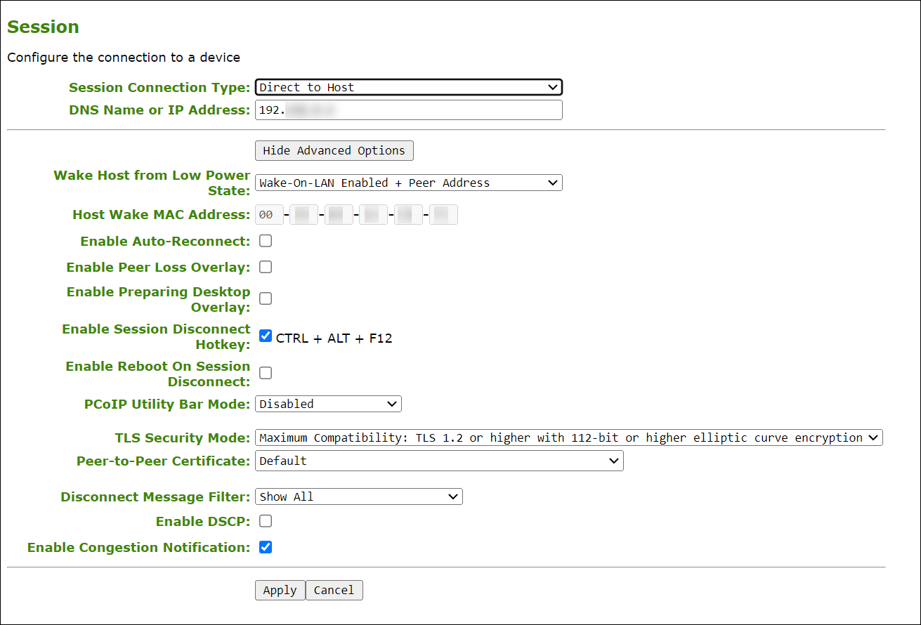 AWI Direct to Host Session Configuration