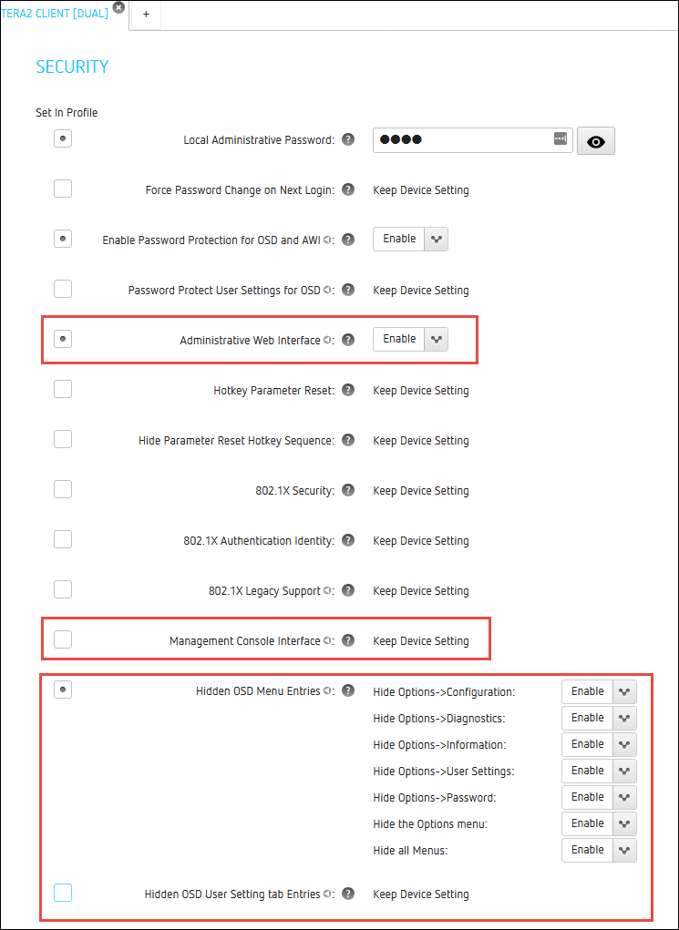 MC Profile Security Options