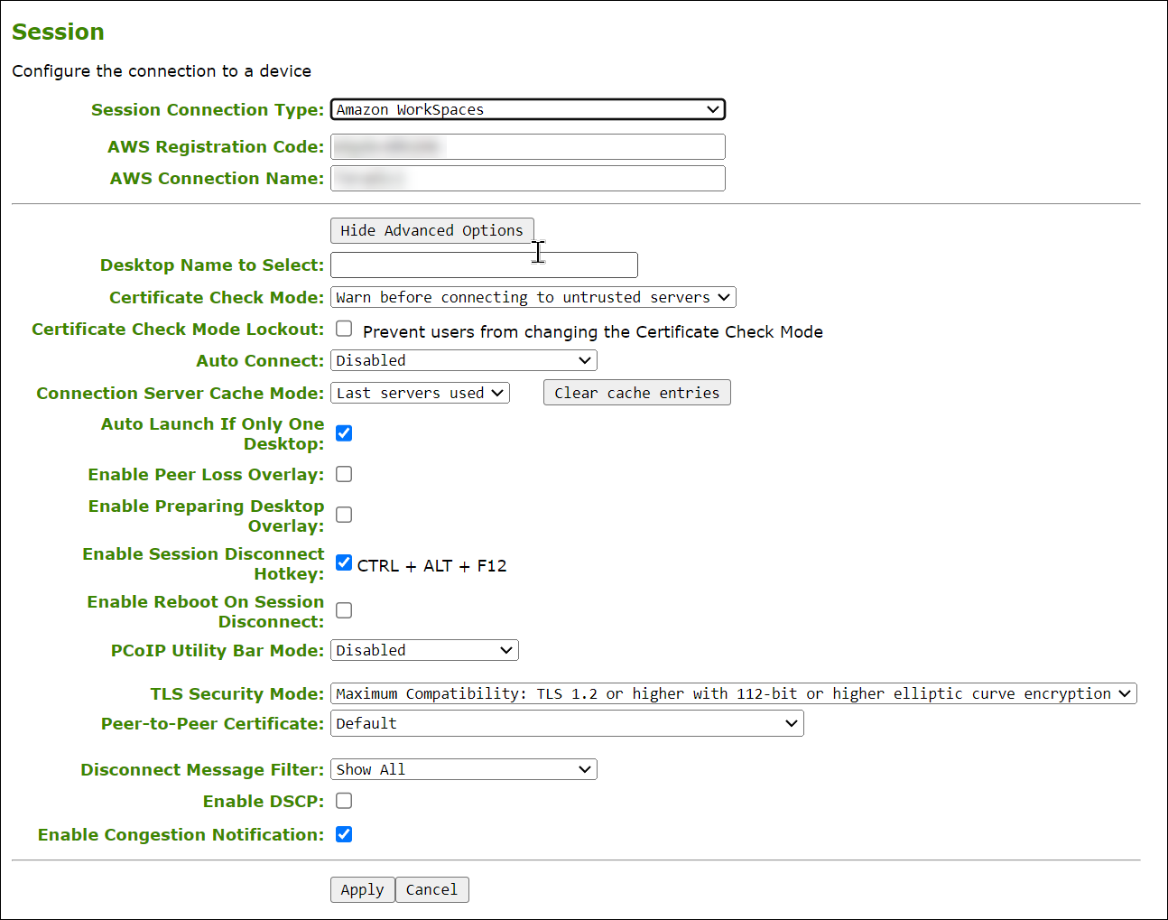 AWI Amazon Workspaces Session Configuration