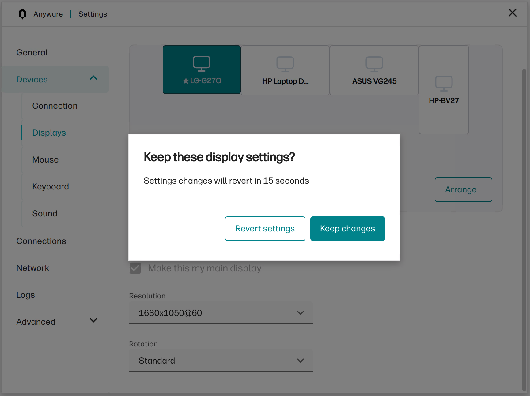 Display confirmation button
